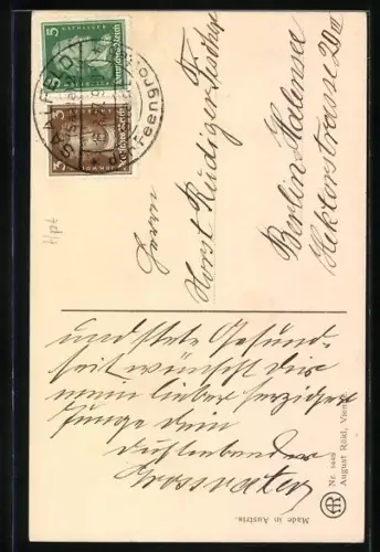 Künstler-AK Pauli Ebner: Zwei Kinder mit Blumen, Geburtstagsgruss