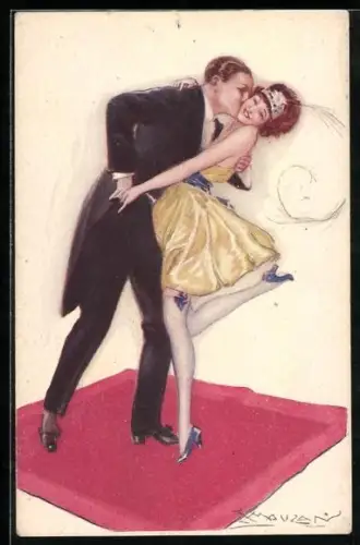 Künstler-AK Mauzan: Mann küsst seine Geliebte