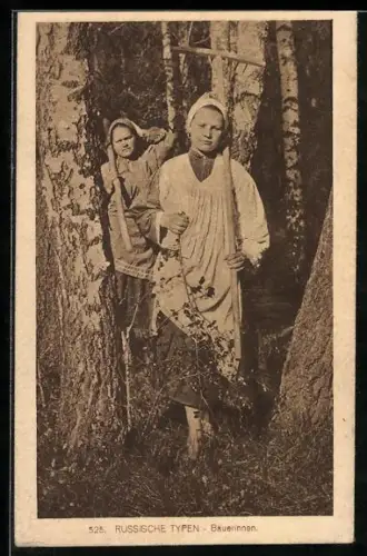 AK Russische Bäuerinnen sammeln Holz im Wald