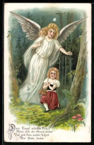 AK Schutzengel bewacht Mädchen nachts im Wald