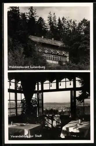 AK Wunsiedel, Gasthaus Luisenburg, Inh. Erhard Benker, Verandablick zur Stadt