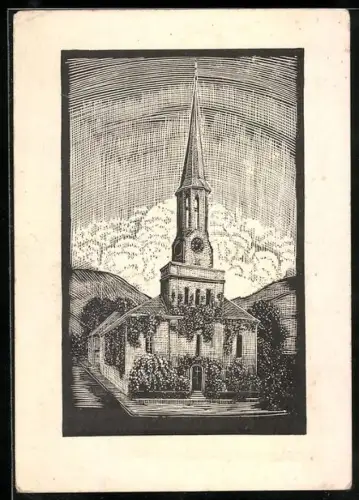 Künstler-Lithographie Zell i. Wiesental, Evangelische Kirche