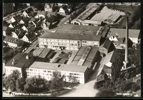 AK Augsburg, Elbeo-Werke Augsburg aus der Vogelschau