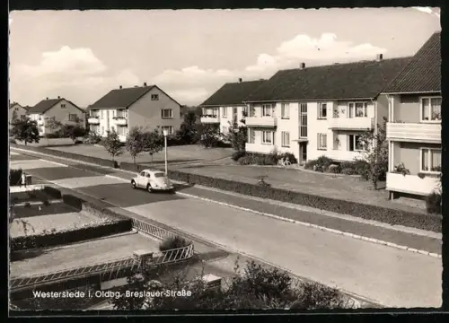 AK Westerstede i. Oldbg., Breslauer Strasse mit VW Käfer