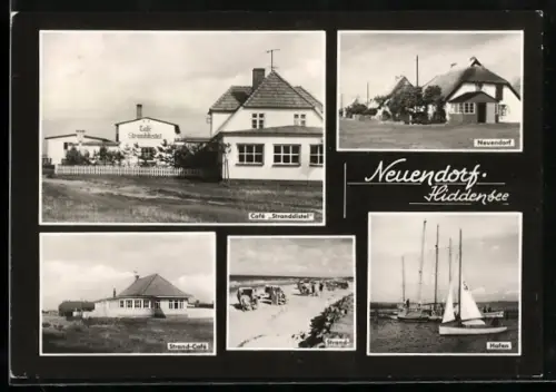 AK Neuendorf /Hiddensee, Café Stranddistel, Strand-Café, Hafen, Strand