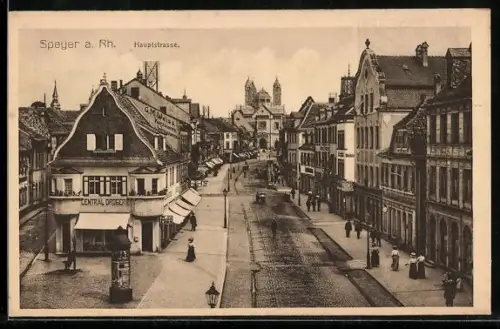 AK Speyer a. Rh., Hauptstrasse mit Central Drogerie