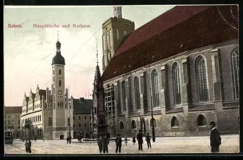 AK Guben, Hauptkirche und Rathaus