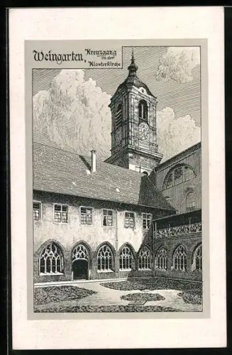 Künstler-AK Weingarten / Württ., Kreuzgang in der Klosterkirche