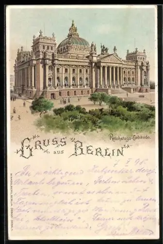 Lithographie Berlin-Tiergarten, Reichstags-Gebäude