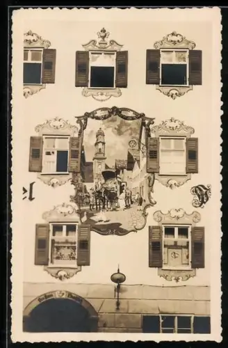 Foto-AK Mittenwald, Hotel Post mit Fassadenmalerei