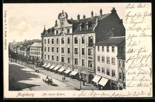 AK Augsburg, Am oberen Graben mit Geschäften