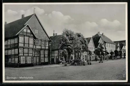 AK Springe, Marktplatz mit Fachwerkhäusern