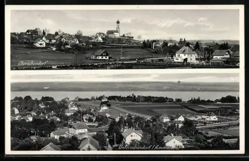 AK Oberschondorf, Totalansicht mit Kirche, Unterschondorf a. Ammersee