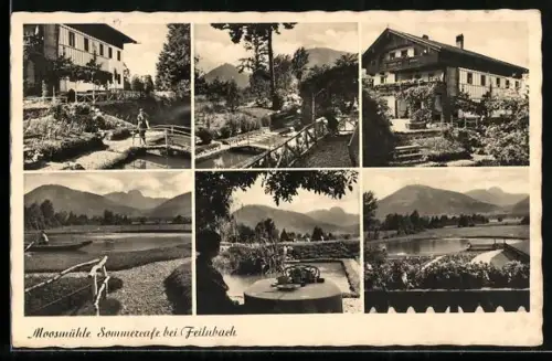 AK Feilnbach, Sommercafe Moosmühle, Terrasse, Brücke