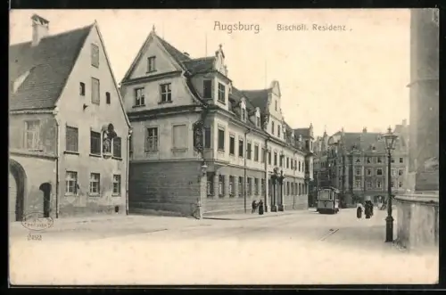 AK Augsburg, Bischöfliche Residenz mit Strassenbahn