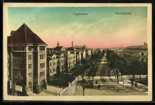AK Augsburg, Fuggerstrasse, Blick die Allee hinab
