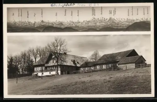 AK Pforzheim-Waldshut, Gasthaus zur Fuchsfalle am Höhenweg, Pilatus, Rigi und Tödi