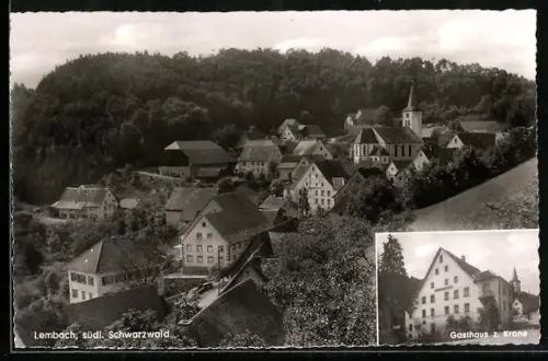 AK Lembach /Südl. Schwarzwald, Gasthaus zur Krone, Teilansicht mit Kirche