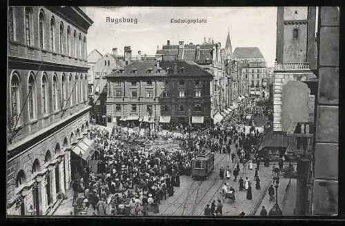 AK Augsburg, Ludwigsplatz mit Strassenbahn