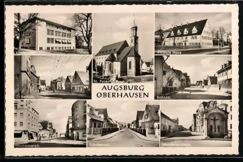 AK Augsburg, Oberhausen, Pfründe-Haus, Kirche St. Peter und Paul, Kinderhort