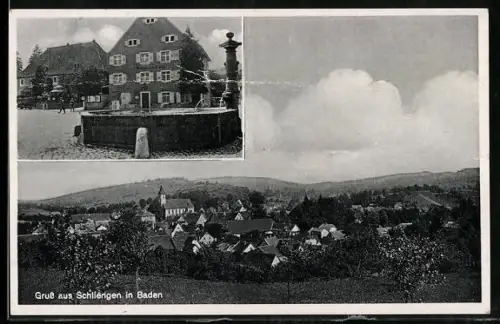 AK Schliengen in Baden, Gasthaus zum SChlüssel von H. Schillinger, Ortsansicht aus der Vogelschau