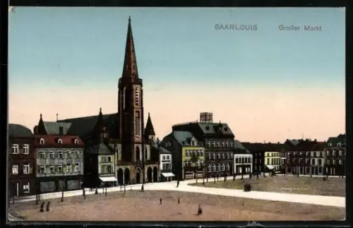 AK Saarlouis, Grosser Markt mit Kirche