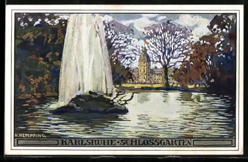 Künstler-AK sign. Hempfing: Karlsruhe, Schlossgarten