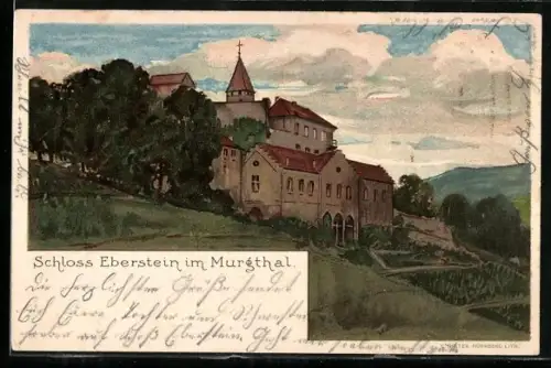 Künstler-AK Eberstein /Murgthal, Blick zum Schloss Eberstein