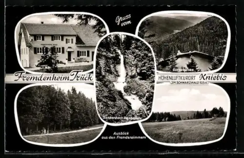 AK Kniebis im Schwarzwald, Fremdenheim Trück, Ausblick aus den Fremdenzimmern, Sankenbach Wasserfälle