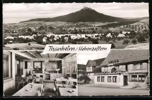 AK Thanheim /Hohenzollern, Gasthof zum Adler, Inh. Klemens Ott, Ortsansicht, Burg Hohenzollern