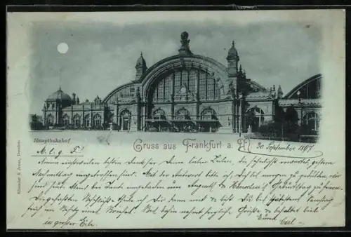 Mondschein-AK Frankfurt a. M., Hauptbahnhof