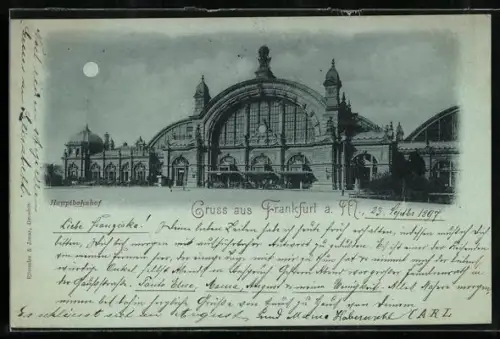 Mondschein-AK Frankfurt a. M., Hauptbahnhof