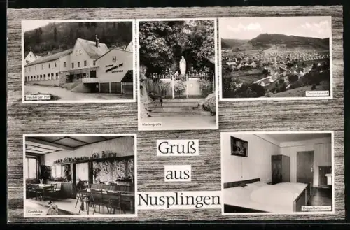 AK Nusplingen / Hohenzollern, Heuberger Hof, Mariengrotte, Gesamtansicht, Gaststube, Doppelbettzimmer