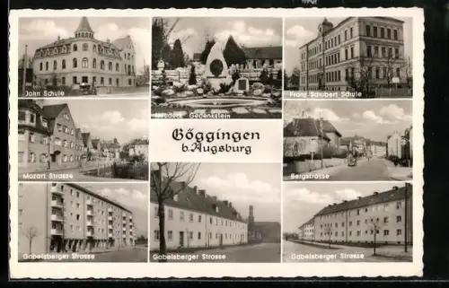 AK Göggingen b.Augsburg, Jahn Schule, Mozart Strasse, Gabelsberger Strasse