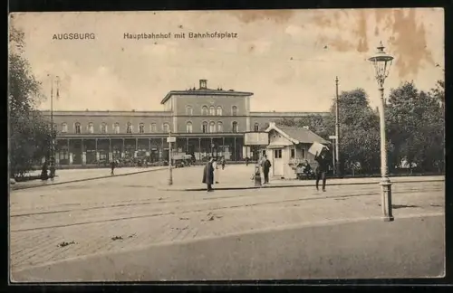 AK Augsburg, Hauptbahnhof mit Bahnhofsplatz