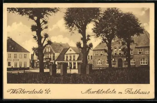 AK Westerstede i /Ö., Marktplatz, Rathaus, Hotel Busch