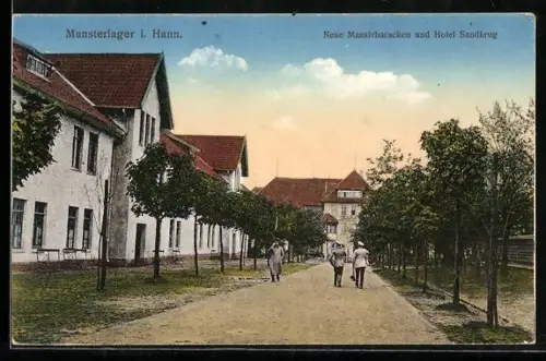 AK Munsterlager i. Hann., Neue Massivbaracken und Hotel Sandkrug