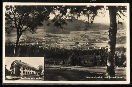 AK Häusern /St. Blasien, Ortsansicht, Gasthaus zum Adler, Inh. Aug. Zumkeller