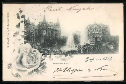 AK Köln-Neustadt, Deutscher Ring, Brunnen, historische Gebäude