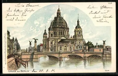 Lithographie Berlin, Dom, Brücke