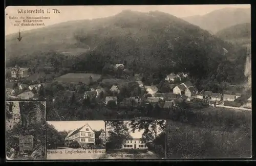 AK Winterstein i. Th., Ruine des Stammschlosses von Wangenheim, Gasthaus Hirsch, Erholungsheim Vosswinkel
