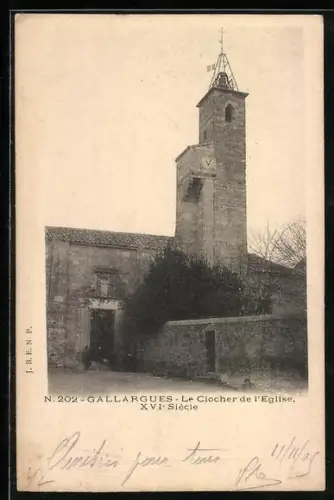 AK Gallargues, Le Clocher de l`Église, XVIe Siècle