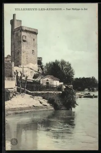 AK Villeneuve-lès-Avignon, Tour Philippe-le-Bel au bord du fleuve
