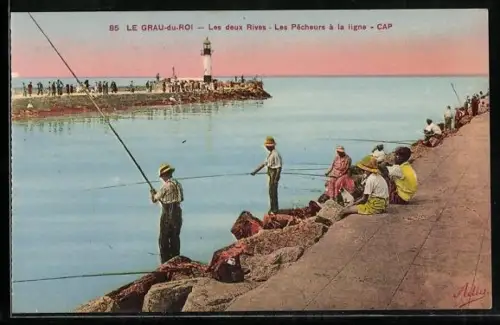AK Le Grau-du-Roi, Les deux Rives, Les Pêcheurs à la ligne