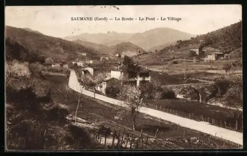 AK Saumane /Gard, La Route, Le Pont, Le Village