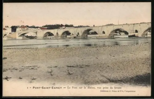 AK Pont-Saint-Esprit, Le Pont sur le Rhône, vue prise du levant