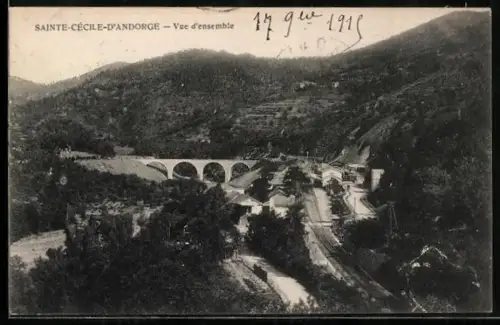 AK Sainte-Cécile-d`Andorge, Vue d`ensemble avec viaduc et paysage montagneux