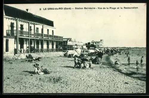 AK Le Grau-du-Roi /Gard, Station Balnéaire, Vue de la Plage et la Restauration