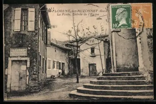 AK Saint-Florent-sur-Auzonnet /Gard, La Poste, Entrée de l`Église