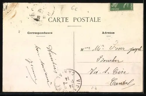 AK Nîmes, Départ du train avec vue sur la Maison Carrée et message d`amitié